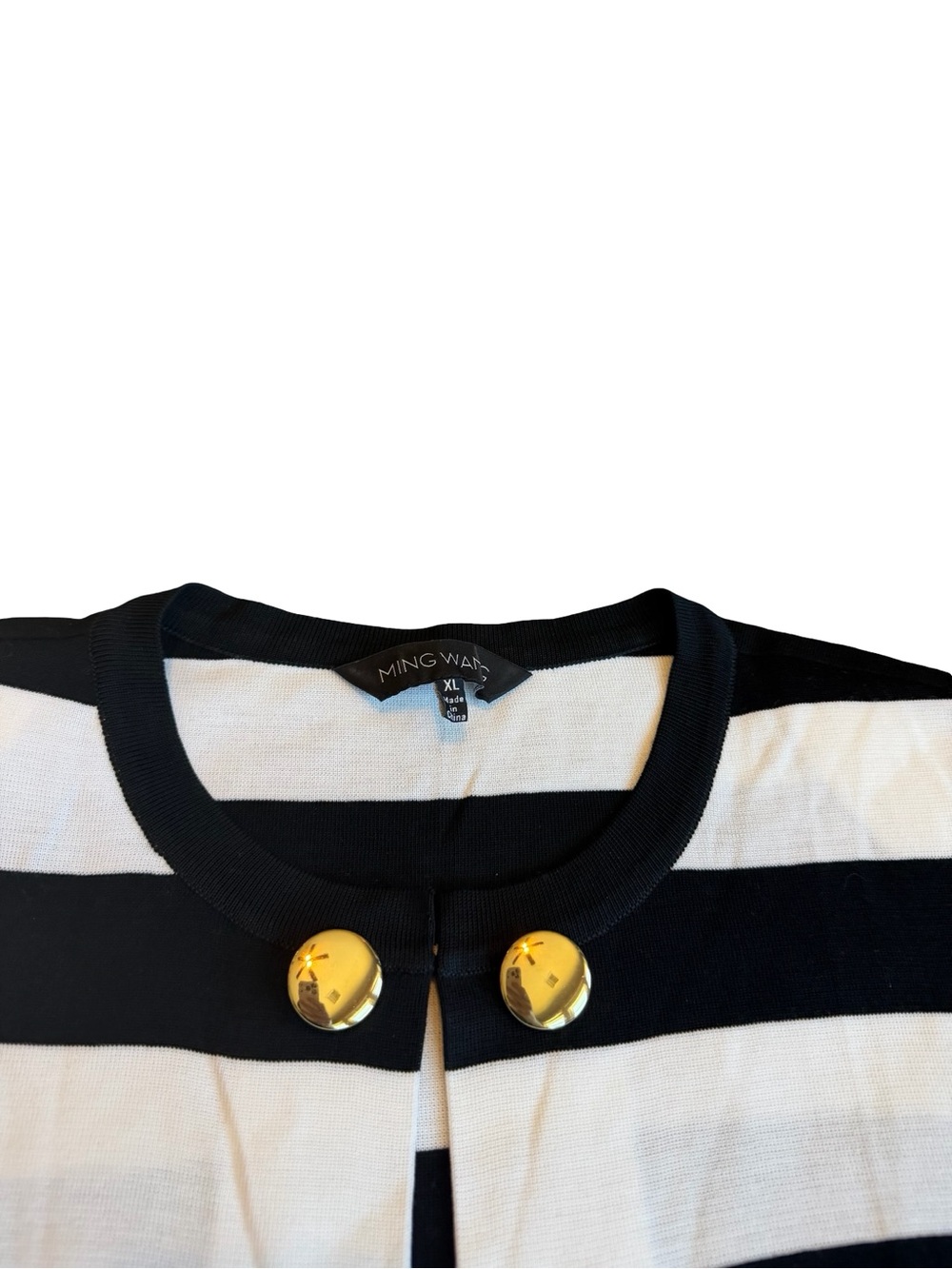 Ming-Wang Stipe Cardigan Sweater Black White Gold Buttons Size XL Women's - Picture 2 of 14